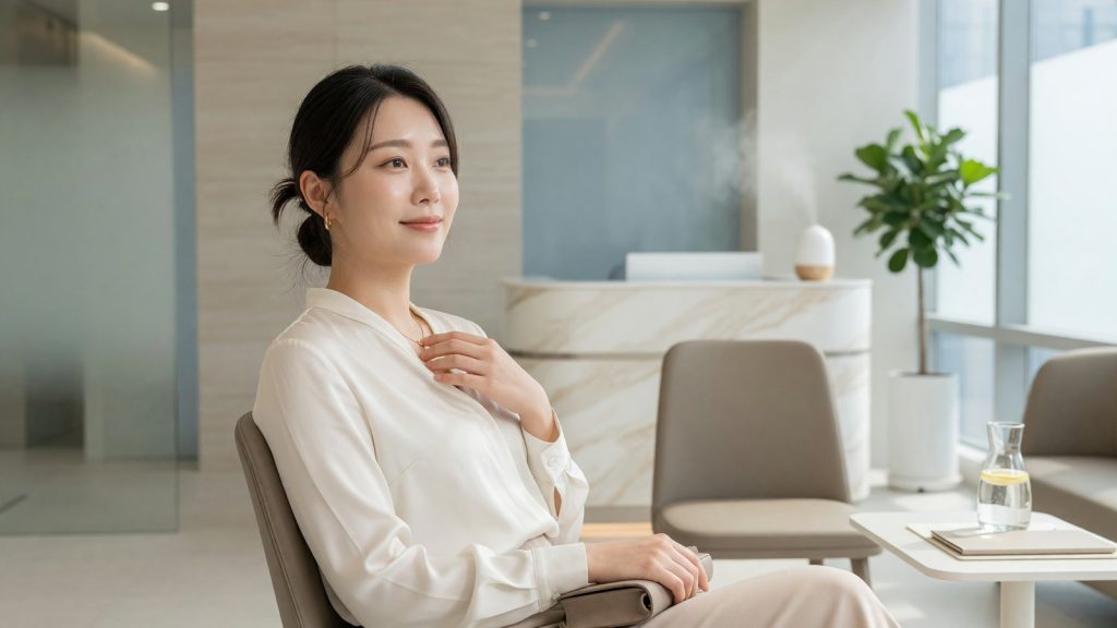 ผู้หญิงผิวหน้าสดใสมั่นใจในบรรยากาศสว่าง เปรียบเทียบฉีดไขมันหน้ากับฟิลเลอร์