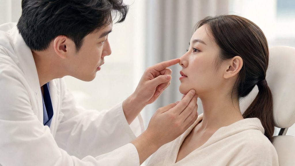 แพทย์ประเมินทรงจมูกคนไข้อย่างละเอียดก่อนวางแผนแก้จมูกที่เกาหลี